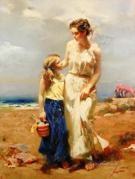 Mujer Painting - Pino Daeni madre e hija hermosa mujer dama